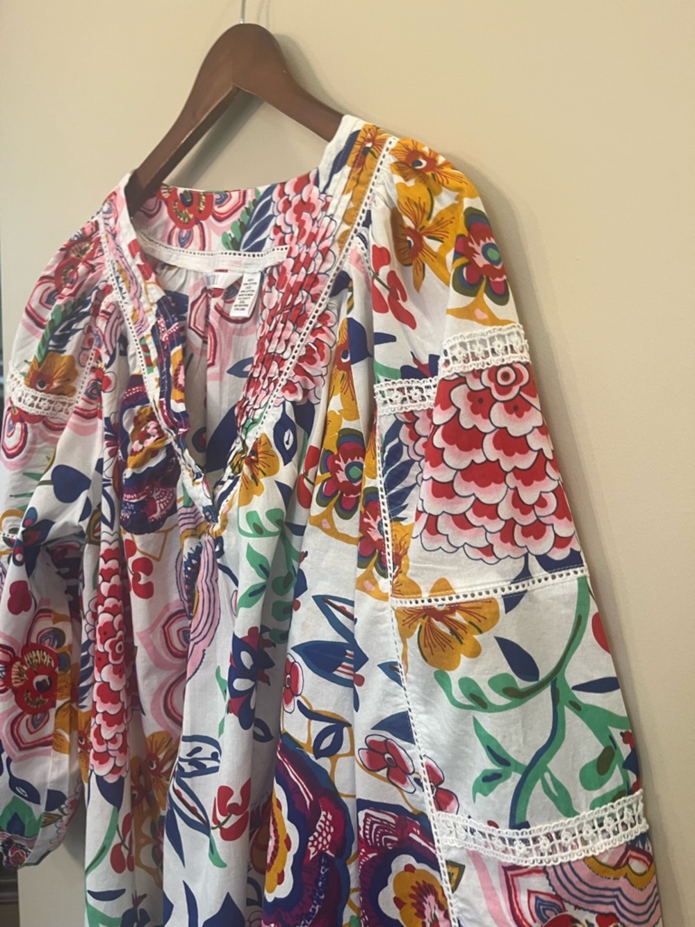 Kaktus boho floral cotton long sleeve summer blouse XXL - Picture 3 of 6